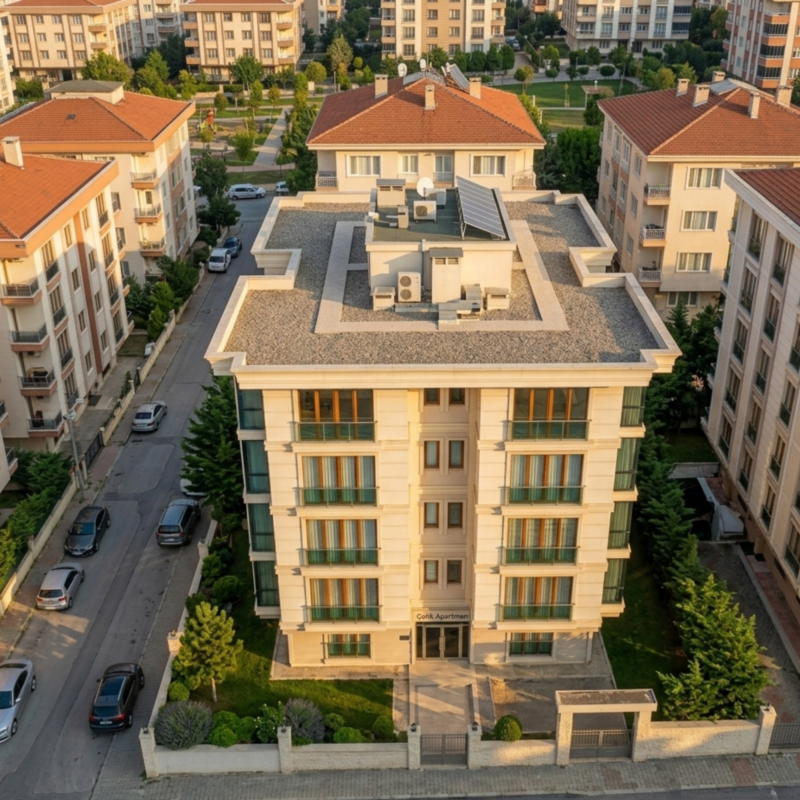 Çelik Apartmanı | Doğu Ataşehir Genel Yerleşim ve Drone Tepe Görünümü