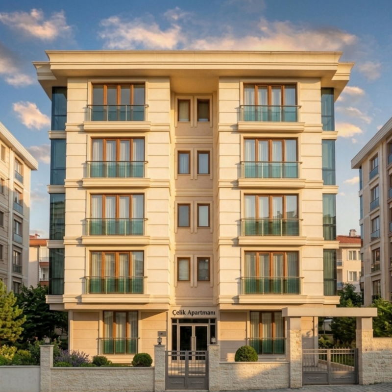 Çelik Apartmanı | Doğu Ataşehir Konut Projesi Ön Cephe ve Peyzaj Görünümü