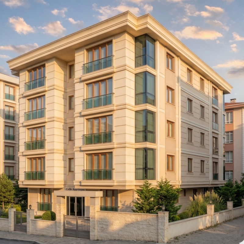 Çelik Apartmanı | Arka Cephe Görünümü ve Ortak Bahçe Alanı